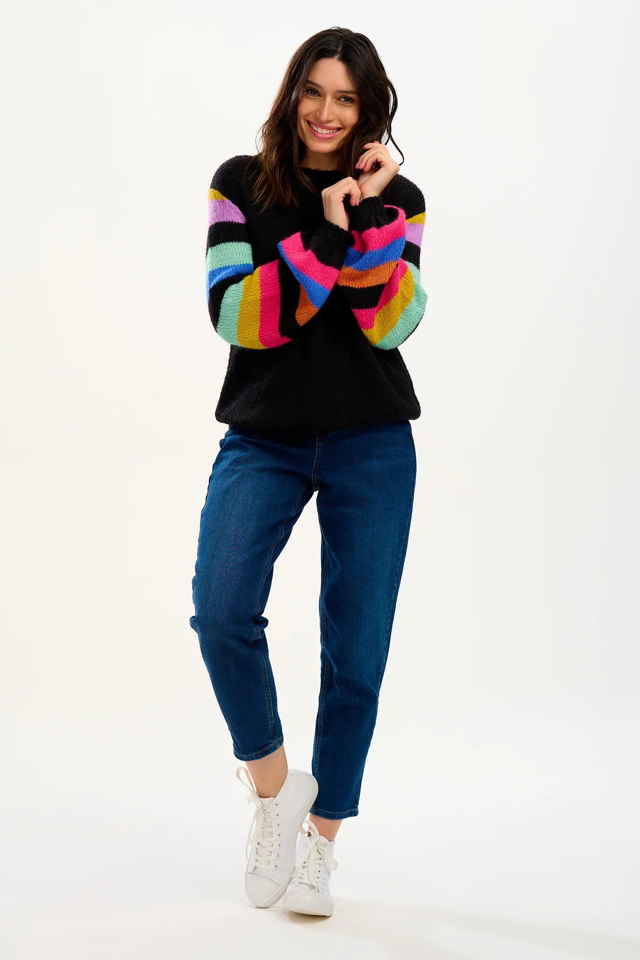 SUGARHILL BRIGHTON-Essie Jumper - Black, Rainbow Sleeves