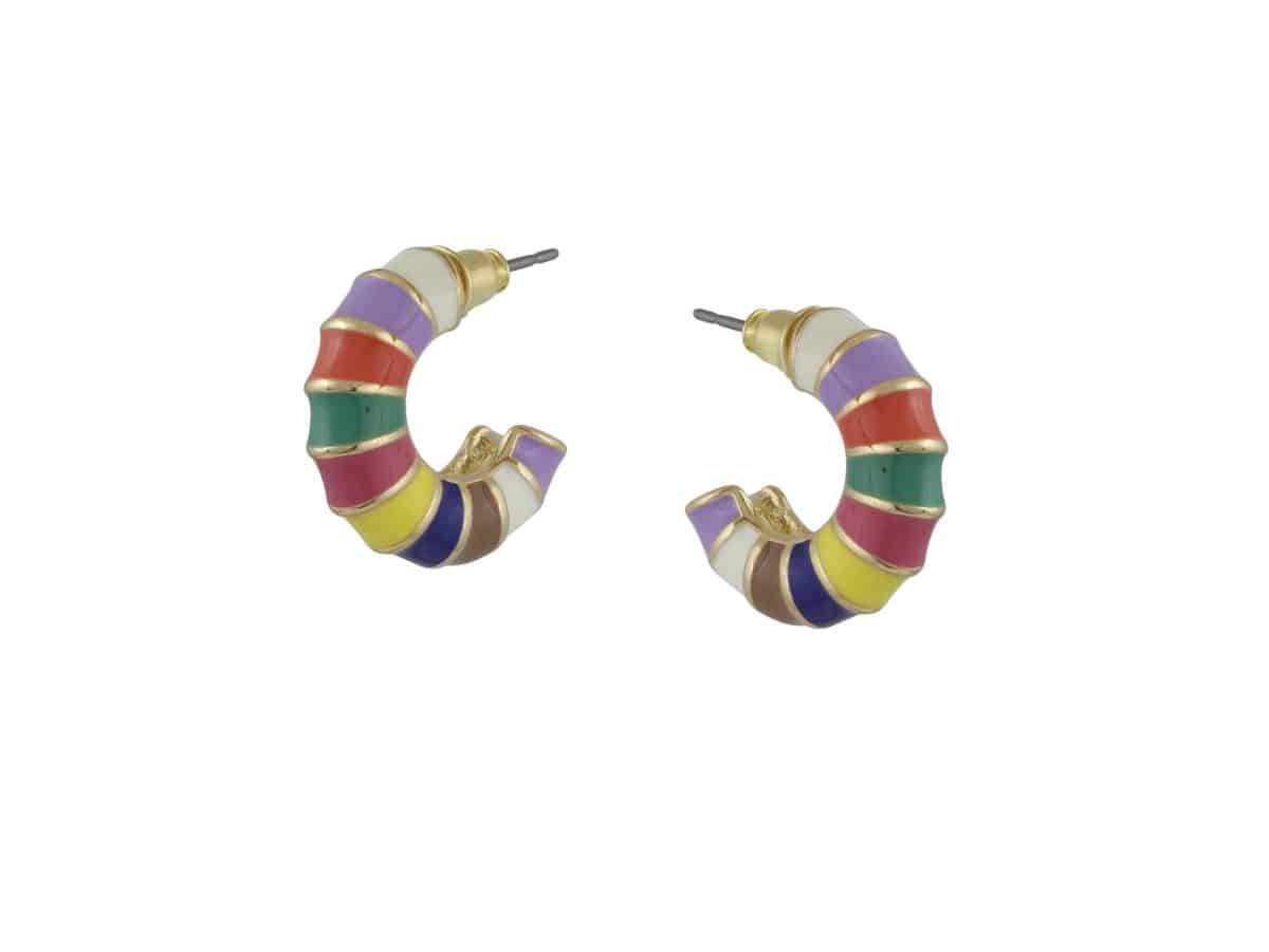 Claire Multi Coloured Tiny Bamboo Hoop Earrings