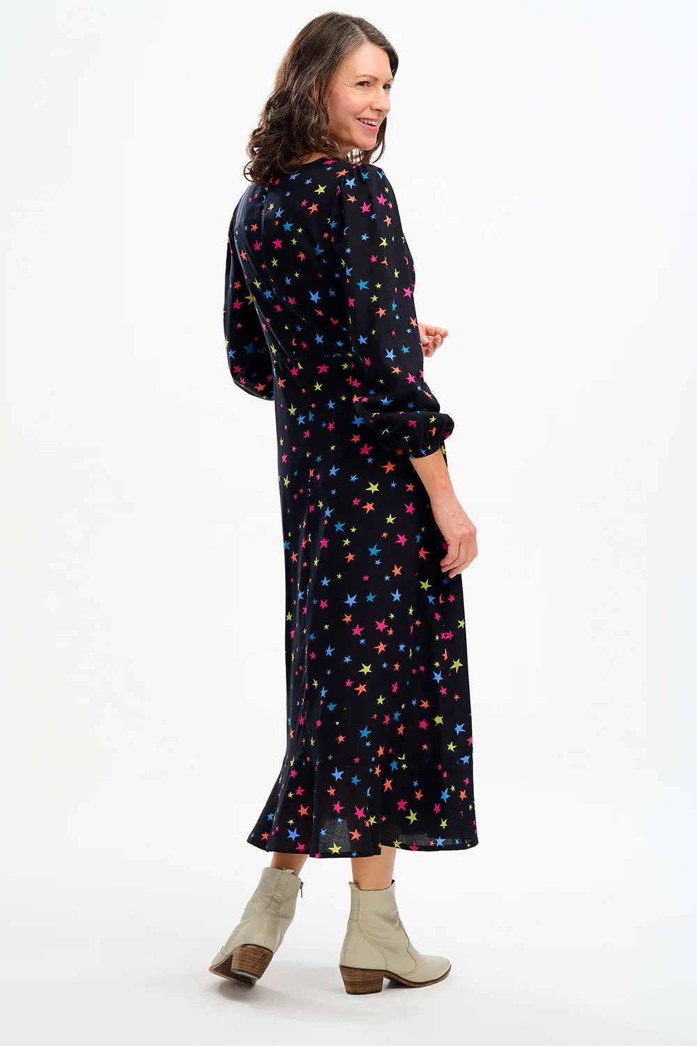 SUGARHILL BRIGHTON-Bliss Midi Dress - Black, Rainbow Star Confetti