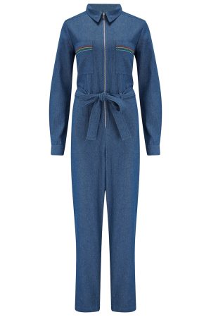 Sugarhill Anwen Boilersuit - Denim, Rainbow Stitching