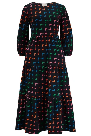 Sugarhill Bakari Jersey Tiered Midi Dress - Black Waves