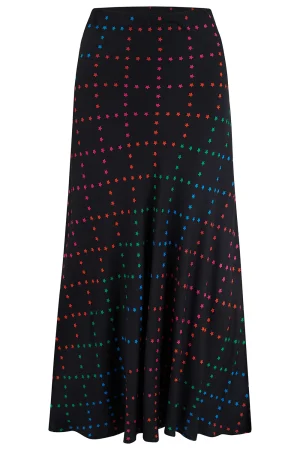 Sugarhill Sita Midi Skirt - Black, Rainbow Star Lattice
