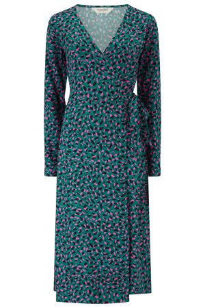 Sugarhill Zandra Jersey Tie Midi Wrap Dress - Green Multi Flower Explosion