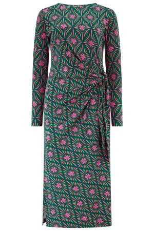 Sugarhill Claudia Jersey Tie Midi Dress - Green Multi Flower Explosion