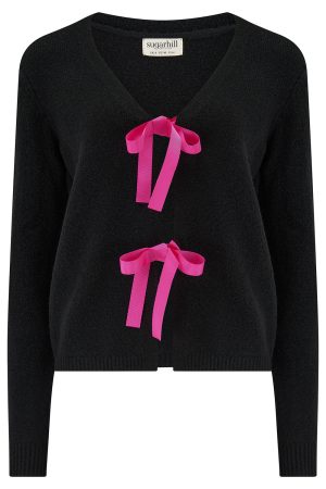 Sugarhill Phily Bow Cardigan - Black & Pink