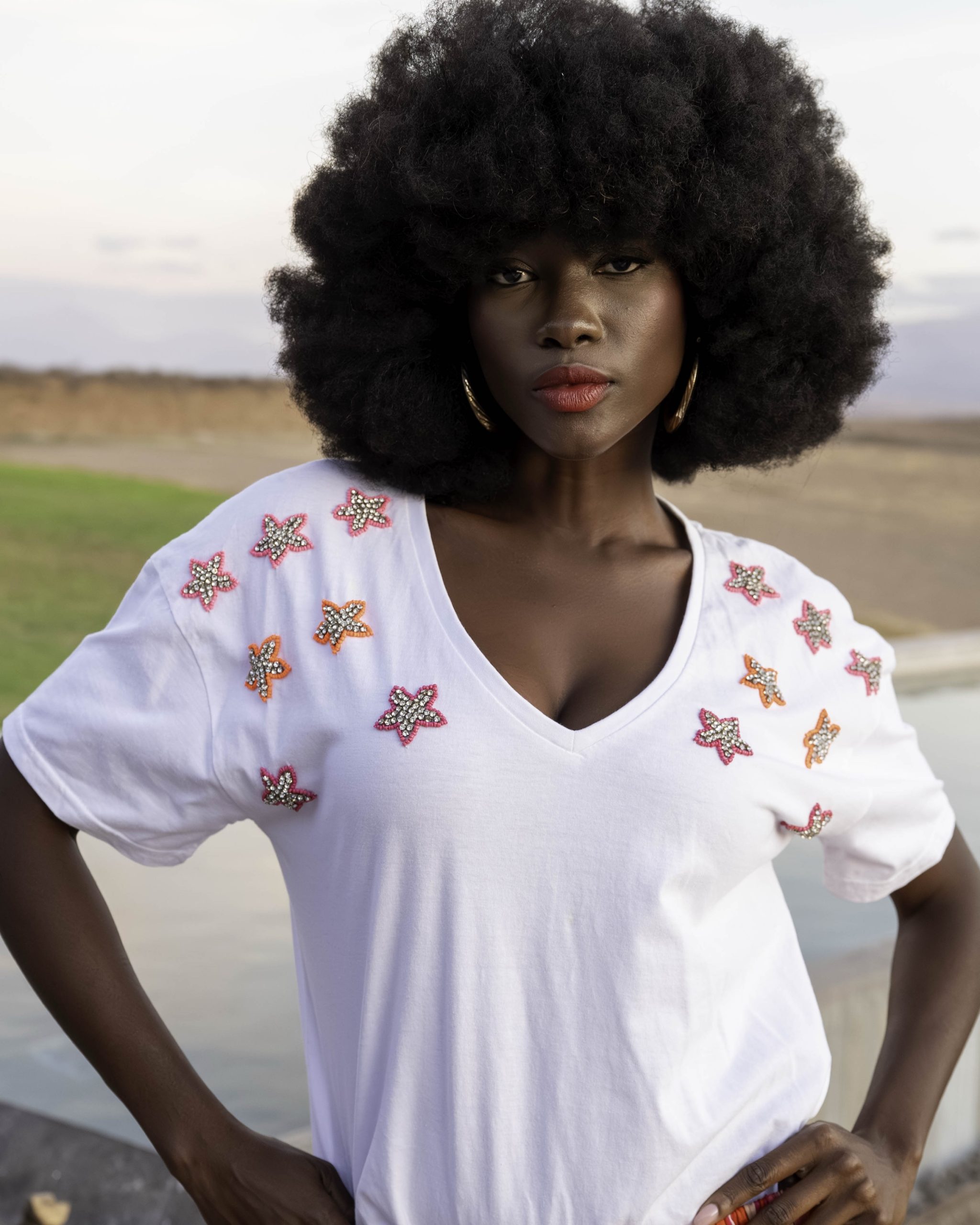 Gold & Silver Starky Neon Diamante Star T-Shirt - White