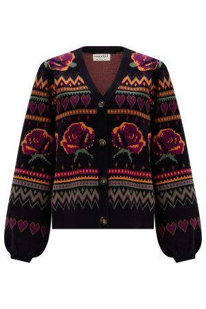 Sugarhill Adrian Cardigan - Black, Wild Roses