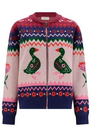 Sugarhill Solana Knitted Bomber Jacket - Navy, Ducks Intarsia