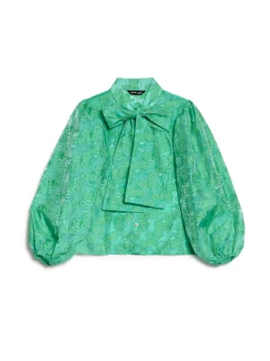 Sister Jane Vine Jacquard Bow Blouse - Green