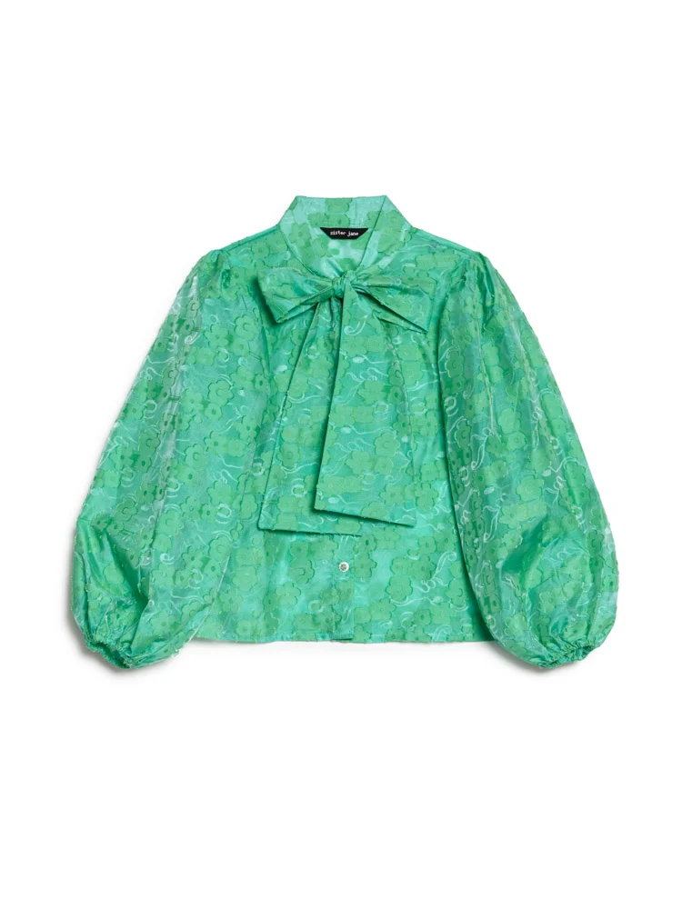 Sister Jane Vine Jacquard Bow Blouse - Green