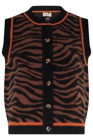 Sugarhill Natalie Knitted Waistcoat - Brown & Black Tiger Print