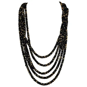 Black and gold multi layer beaded statement necklace