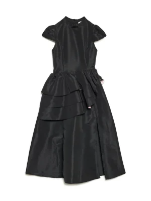 Dream by Sister Jane Elixir Ruffle Midi Dress in black with asymmetric waist ruffles