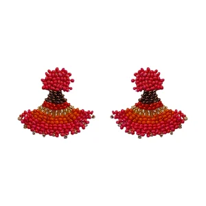 Fuchsia mix beaded mini fan statement earrings