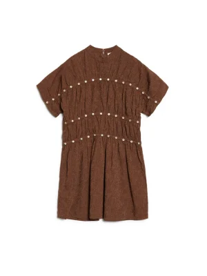 Ghospell Tania Button Embellished Dress - Chocolate Brown