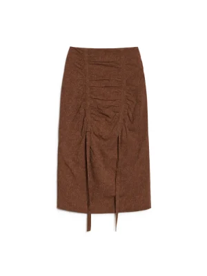 Ghospell Tania Rushed Midi Skirt - Chocolate Brown