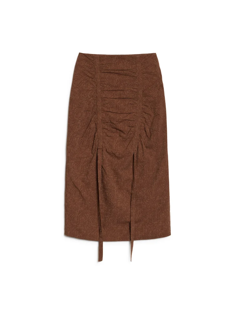 Ghospell Tania Rushed Midi Skirt - Chocolate Brown