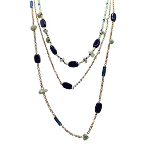 Narratives lapis and jade triple layer crystal necklace with gold-tone chains