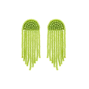 Lime green faceted crystal waterfall statement earrings