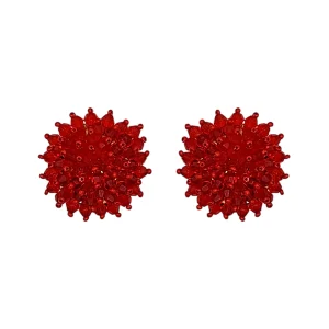 Narratives red glass bead flower cluster stud earrings