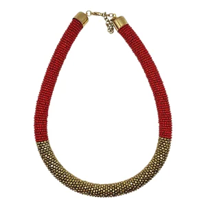 Narratives red and gold beaded collar necklace