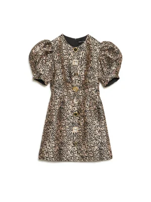 Sister Jane Charmed Jacquard Mini Dress - Gold Leopard