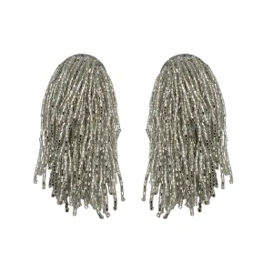 Narratives silver multi strand beaded drape statement earrings